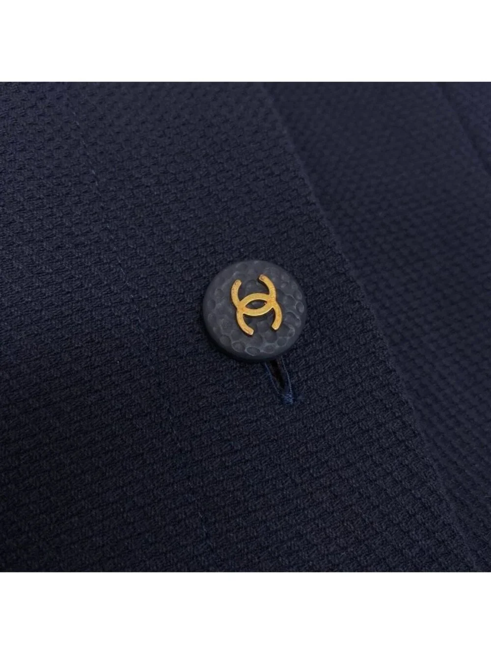 Chanel Cg9 Runway CC Logo Button Dress 36 Sizes Navy White Cotton 100%